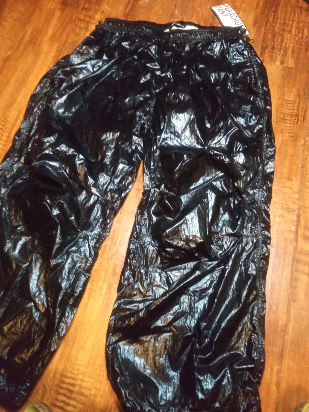 Black Lightweight Shiny Parachute Pants - Unbranded